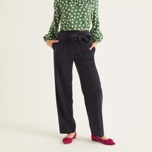 Boden Navy Blue Ketton Wide Leg Trousers (w/ tie at waist)--size 12